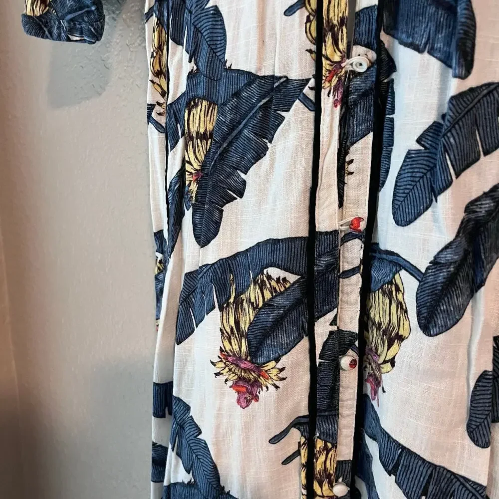 H&M Desmond & Dempsey Collaboration Kaftan Dress Viscose Linen Tropical XS Midi